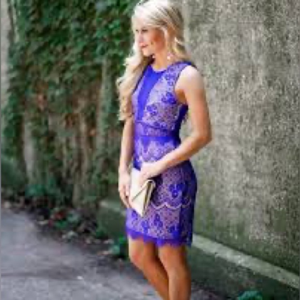 Lush Purple Lace Sleeveless  Mini Dress with Cut-Outs Small